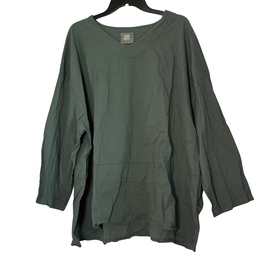 Blue Fish Clothing Tunic V Neck Top Cotton Oversized Lagenlook Long Sleeve- OS